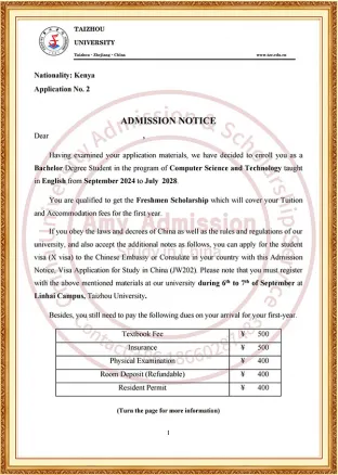 Taizhou University Admission Notice